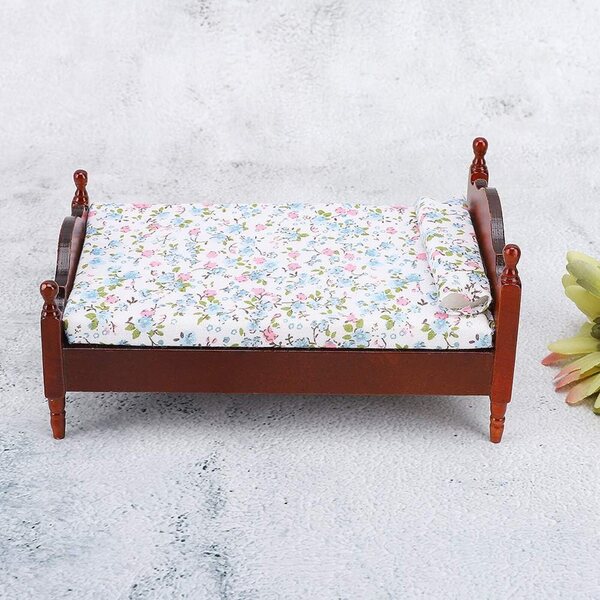 Letto Miniatura 1:12 in Legno colore Sequoia per Casa delle Bambole - DriKou
