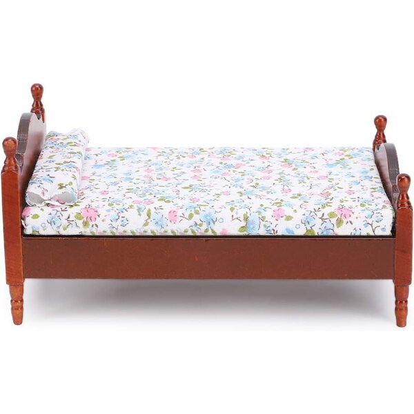 Letto Miniatura 1:12 in Legno colore Sequoia per Casa delle Bambole - DriKou