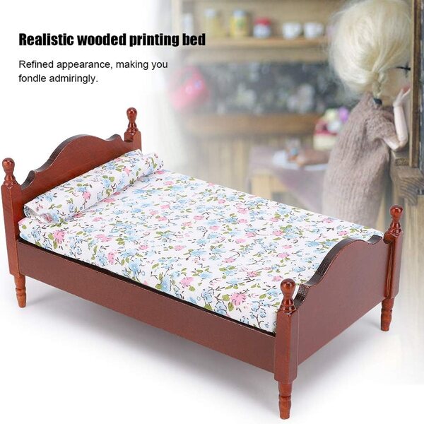 Letto Miniatura 1:12 in Legno colore Sequoia per Casa delle Bambole - DriKou