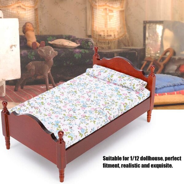 Letto Miniatura 1:12 in Legno colore Sequoia per Casa delle Bambole - DriKou