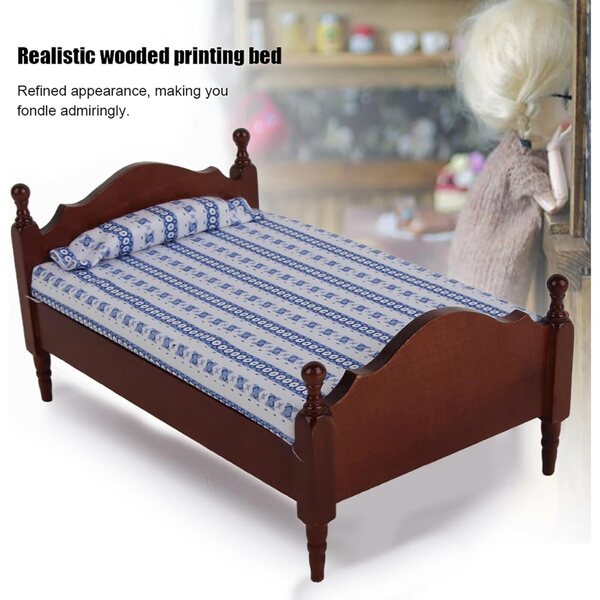 Letto miniatura in legno color sequoia 1:12 per casa delle bambole decorativa