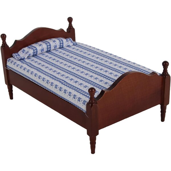 Letto miniatura in legno color sequoia 1:12 per casa delle bambole decorativa
