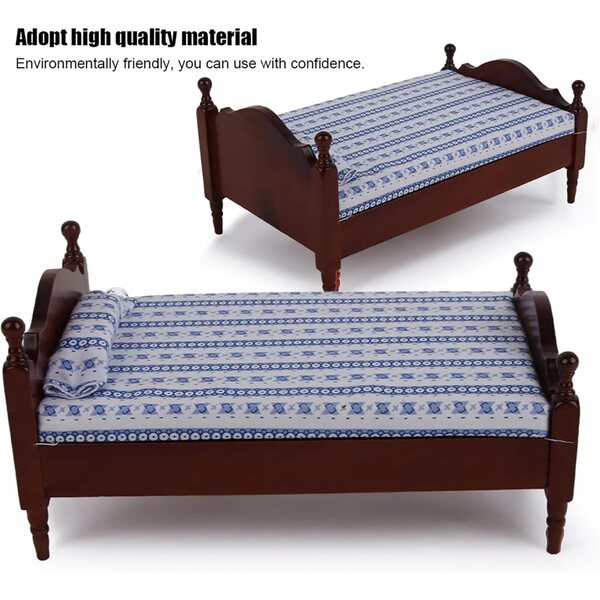 Letto miniatura in legno color sequoia 1:12 per casa delle bambole decorativa