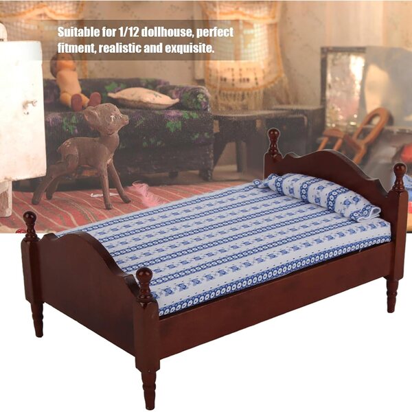 Letto miniatura in legno color sequoia 1:12 per casa delle bambole decorativa