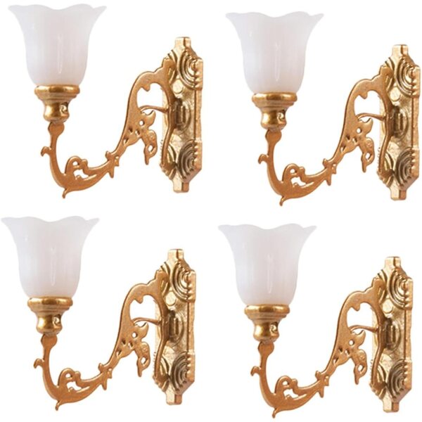 ifundom Mini Lampade da Parete in ABS per Casa delle Bambole, Set 4 Pezzi Luce Calda Oro