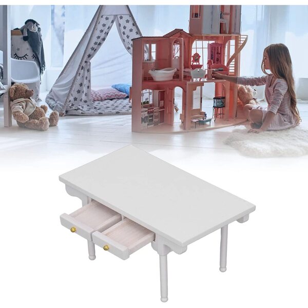 Mini-Schreibtisch aus Birkenholz 1:12 für Puppenhaus, modernes Design