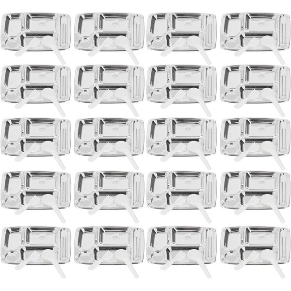 Set mit 20 geteilten Tellern aus Silberharz mit Besteck für Puppenhäuser 1/12 1/6