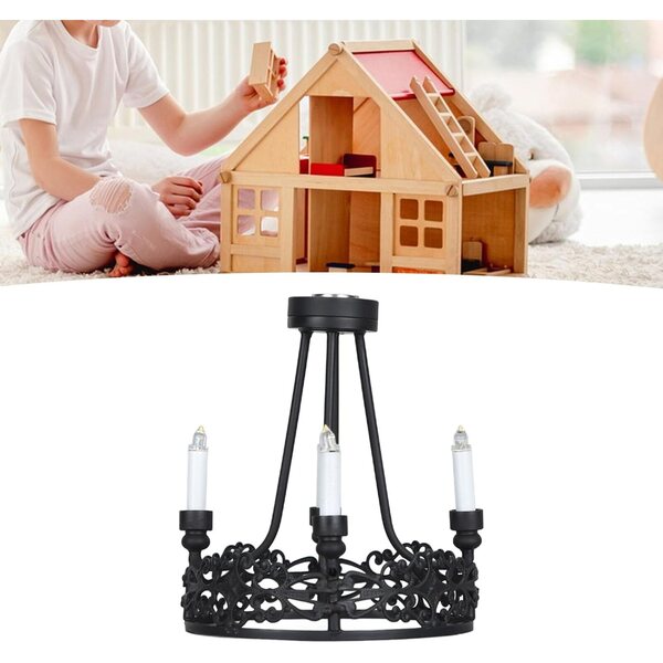 Lustre Miniatura per Casa delle Bambole 1:12 con Perle Acriliche, Lampada a Sospensione a Batterie