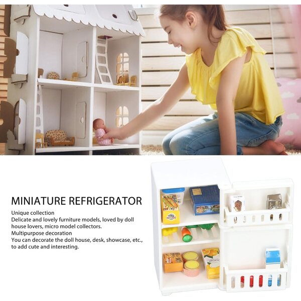 1:18 Mini-Puppenhaus-Kühlschrank mit 15 Zubehörteilen, realistisches Kunststoffspielzeug