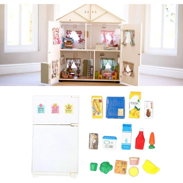 1:18 Mini-Puppenhaus-Kühlschrank mit 15 Zubehörteilen, realistisches Kunststoffspielzeug