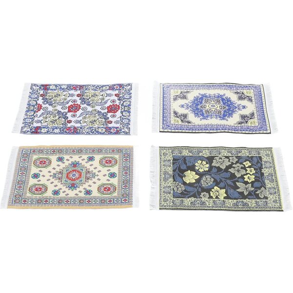 Tappeto Vintage Miniatura per Case delle Bambole in Tessuto Morbido 9,8x16 cm, Set 4 Pezzi