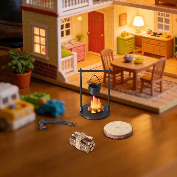 Miniatur-Lagerfeuer-Set für Puppenhaus und Feengarten – kreatives Camping-Set