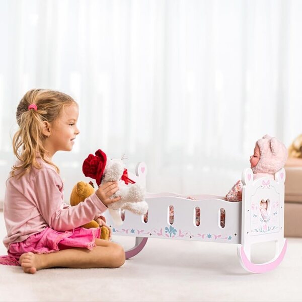 ROBOTIME Berceau aus Holz für 45,7–61 cm große Puppen mit Kinderbett und weichem Leinen