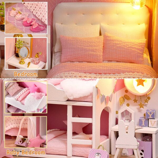 TuKIIE Kit casa delle bambole miniatura 1:24 con mobili, musica e LED, fai da te