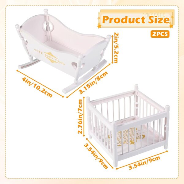 Lot de 2 mini lits pour maisons de poupées en ABS blanc pour marionnettes de 7,6 cm