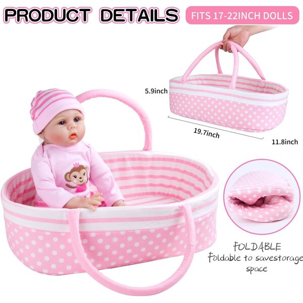 Berceau Pink Soft Babyfere für Puppen 45,7–61 cm mit Griff, leicht zu tragen