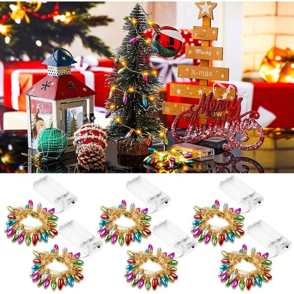 Batteriebetriebene Mini-Weihnachtslichtgirlanden mit einer Länge von 1 m für Puppenhäuser – Set mit 6 farbigen Teilen