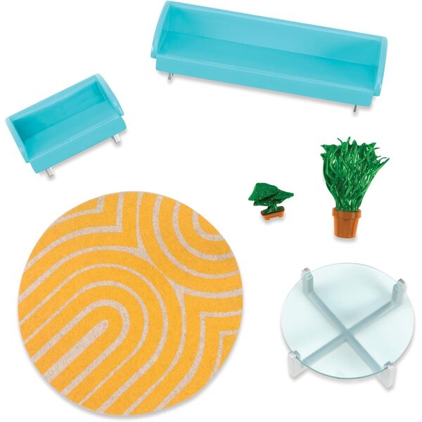 Set da soggiorno urbano per mini-doll Lori 16 cm: divano, tavolo, tappeto e pianta