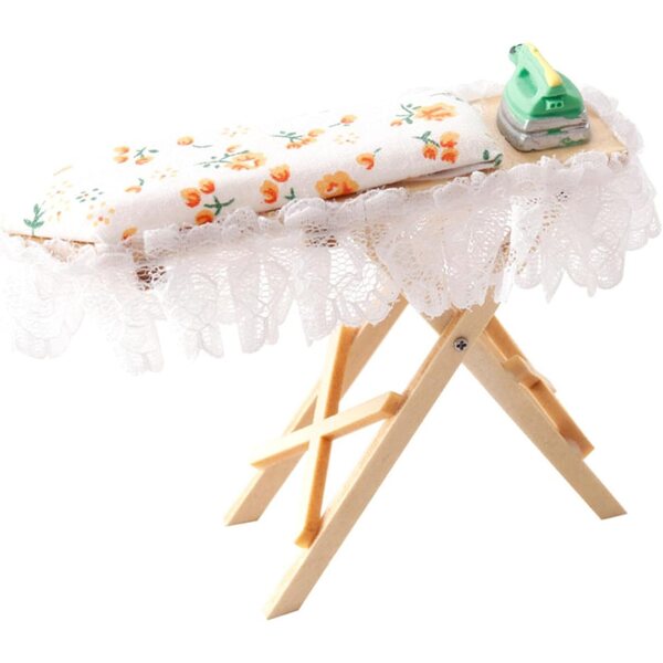 1/12 Miniatur-Bügelbrett und Bügeleisen-Set für Puppenhäuser, dekorative Möbel