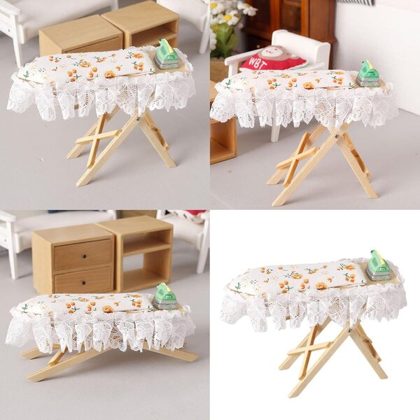 1/12 Miniatur-Bügelbrett und Bügeleisen-Set für Puppenhäuser, dekorative Möbel