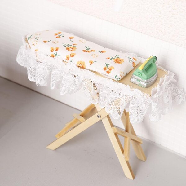 1/12 Miniatur-Bügelbrett und Bügeleisen-Set für Puppenhäuser, dekorative Möbel
