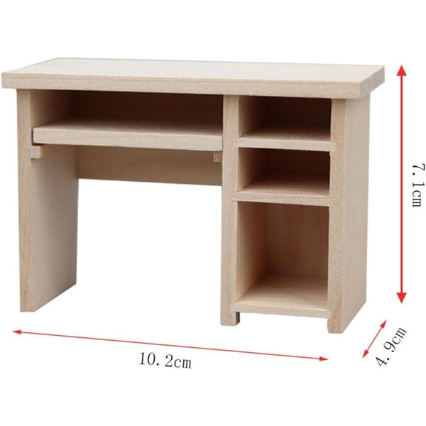 DuskHaven Miniatur-Schreibtisch- und Stuhl-Set aus Holz, 1:12, für Puppenhaus