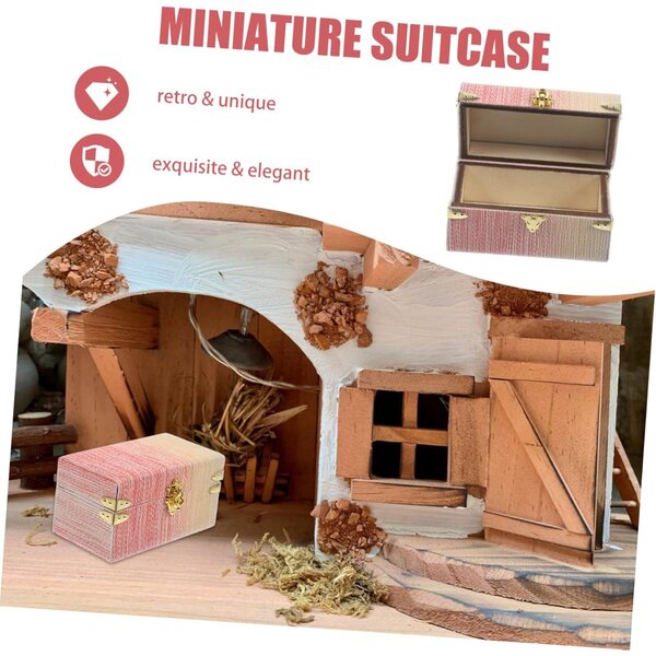 Abaodam Vintage Miniaturkoffer aus rotem Leder für Puppenhaus 6x3x3 cm