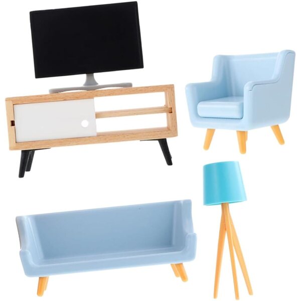 VICASKY Mini-Möbelset: Sofas, Lampe, TV-Schrank für Puppenhaus