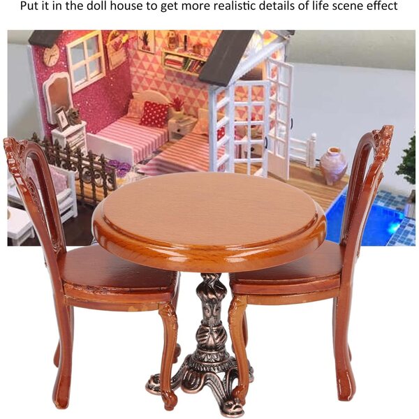 Birkentisch und Stühle Miniatur-Set für Puppenhaus 1/12 – Taidda