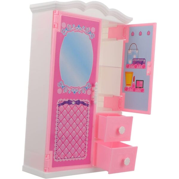 UPKOCH Mini Armoire Rose per bambole con Cassetti Apribili - Armadio Giocattolo