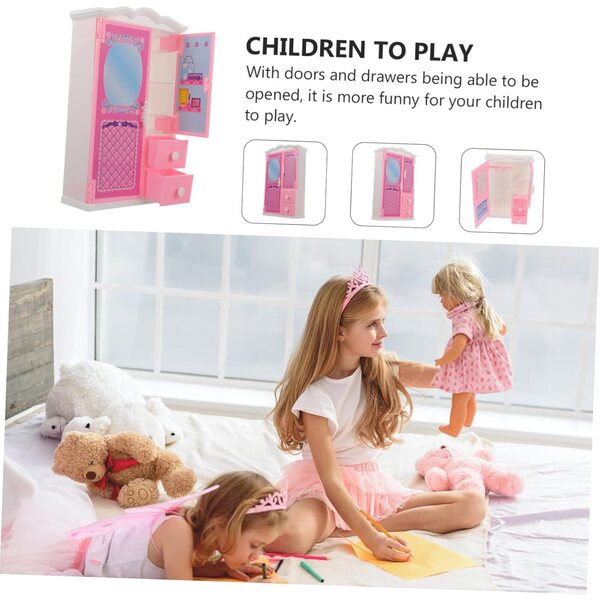 UPKOCH Mini Armoire Rose per bambole con Cassetti Apribili - Armadio Giocattolo