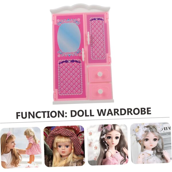 UPKOCH Mini Armoire Rose per bambole con Cassetti Apribili - Armadio Giocattolo