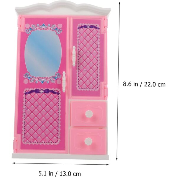 UPKOCH Mini Armoire Rose per bambole con Cassetti Apribili - Armadio Giocattolo