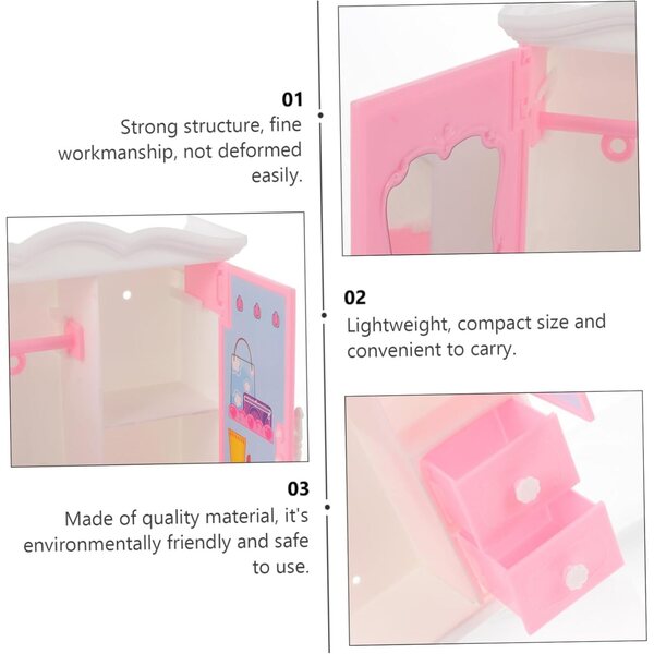 UPKOCH Mini Armoire Rose per bambole con Cassetti Apribili - Armadio Giocattolo