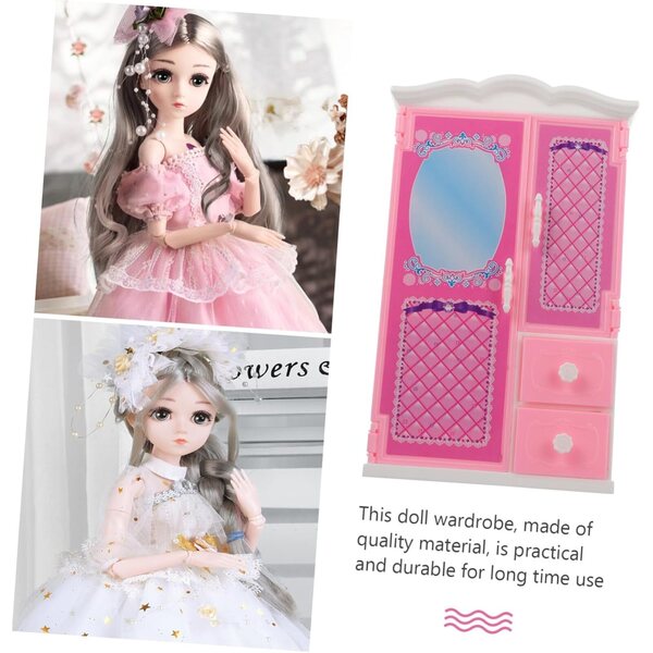 UPKOCH Mini Armoire Rose per bambole con Cassetti Apribili - Armadio Giocattolo