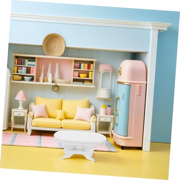 UPKOCH Tavolino Miniatura Scala 1:12, Tavolo Ovale Bianco per Casa delle Bambole