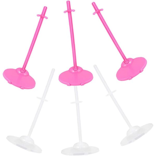 Support per Bambole 6 Pezzi Trasparente e Rosa Robusto per Esposizione Figurine