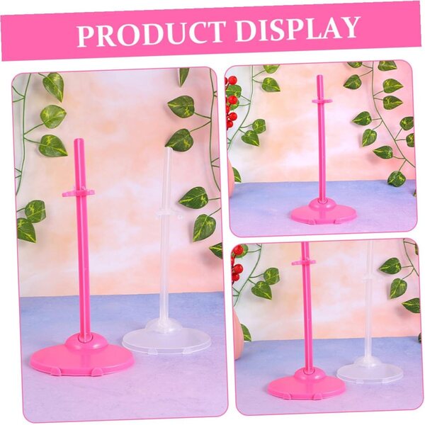 Support per Bambole 6 Pezzi Trasparente e Rosa Robusto per Esposizione Figurine