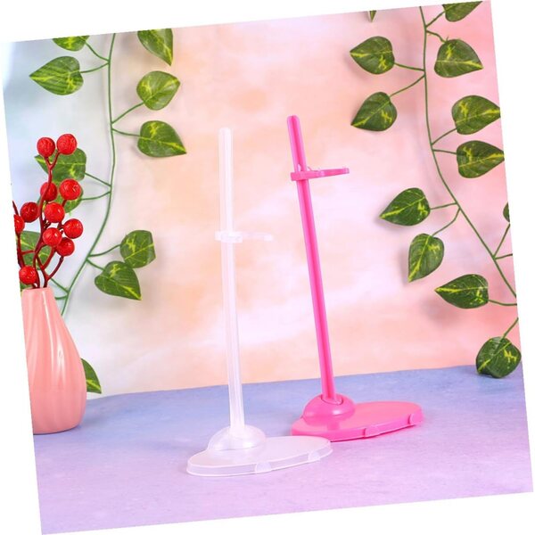 Support per Bambole 6 Pezzi Trasparente e Rosa Robusto per Esposizione Figurine