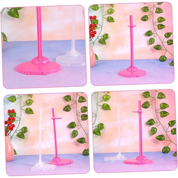 Support per Bambole 6 Pezzi Trasparente e Rosa Robusto per Esposizione Figurine