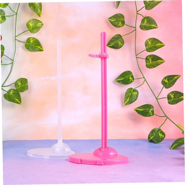Support per Bambole 6 Pezzi Trasparente e Rosa Robusto per Esposizione Figurine