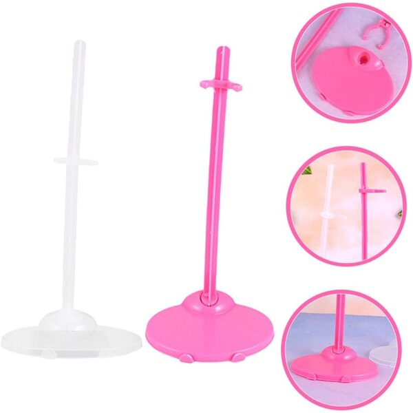 Support per Bambole 6 Pezzi Trasparente e Rosa Robusto per Esposizione Figurine