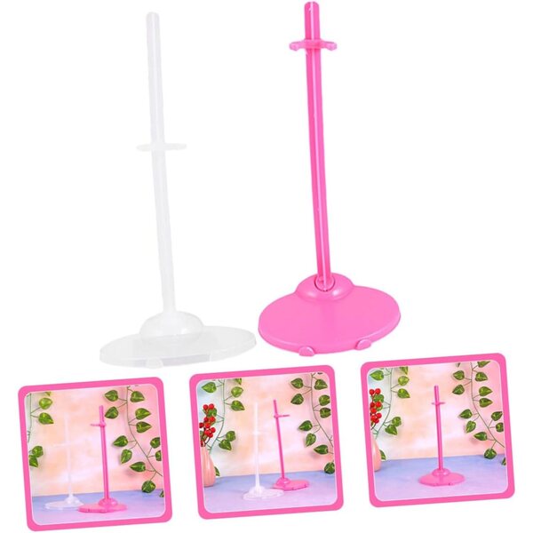Support per Bambole 6 Pezzi Trasparente e Rosa Robusto per Esposizione Figurine