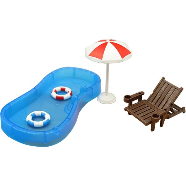 Set miniatura spiaggia con sedia, ombrellone e accessori per giochi e collezioni 1:12
