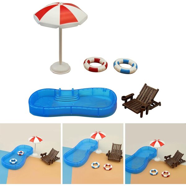 Miniatur-Strandset mit Stuhl, Sonnenschirm und Zubehör für Spiele und Sammlungen 1:12