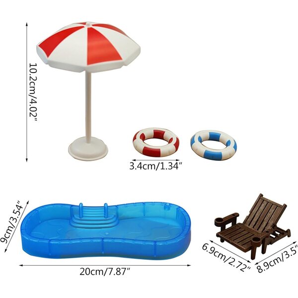 Miniatur-Strandset mit Stuhl, Sonnenschirm und Zubehör für Spiele und Sammlungen 1:12