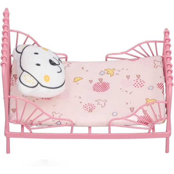 1:12 Puppenhaus-Metallbett mit realistischen dekorativen Accessoires