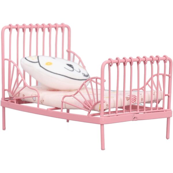 1:12 Puppenhaus-Metallbett mit realistischen dekorativen Accessoires