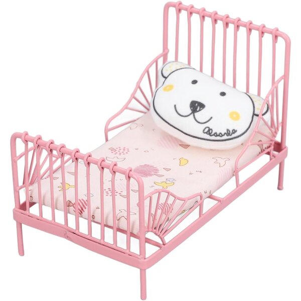 1:12 Puppenhaus-Metallbett mit realistischen dekorativen Accessoires