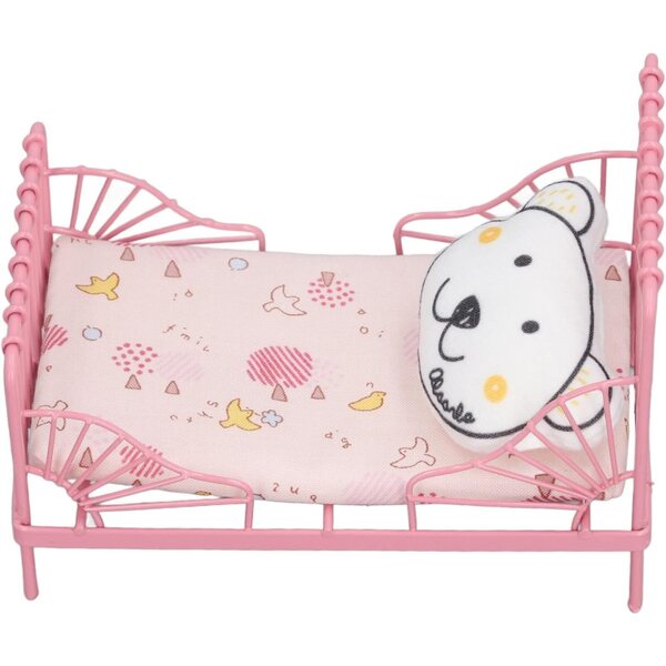 1:12 Puppenhaus-Metallbett mit realistischen dekorativen Accessoires